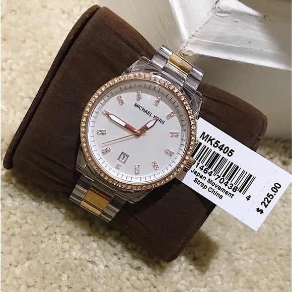 🆕🔥MICHAEL KORS BEZEL BAGUETTE GORGEOUS ROSE GOLD&CLEAR LINK STYLISH WATCH NWT! - Picture 4 of 16